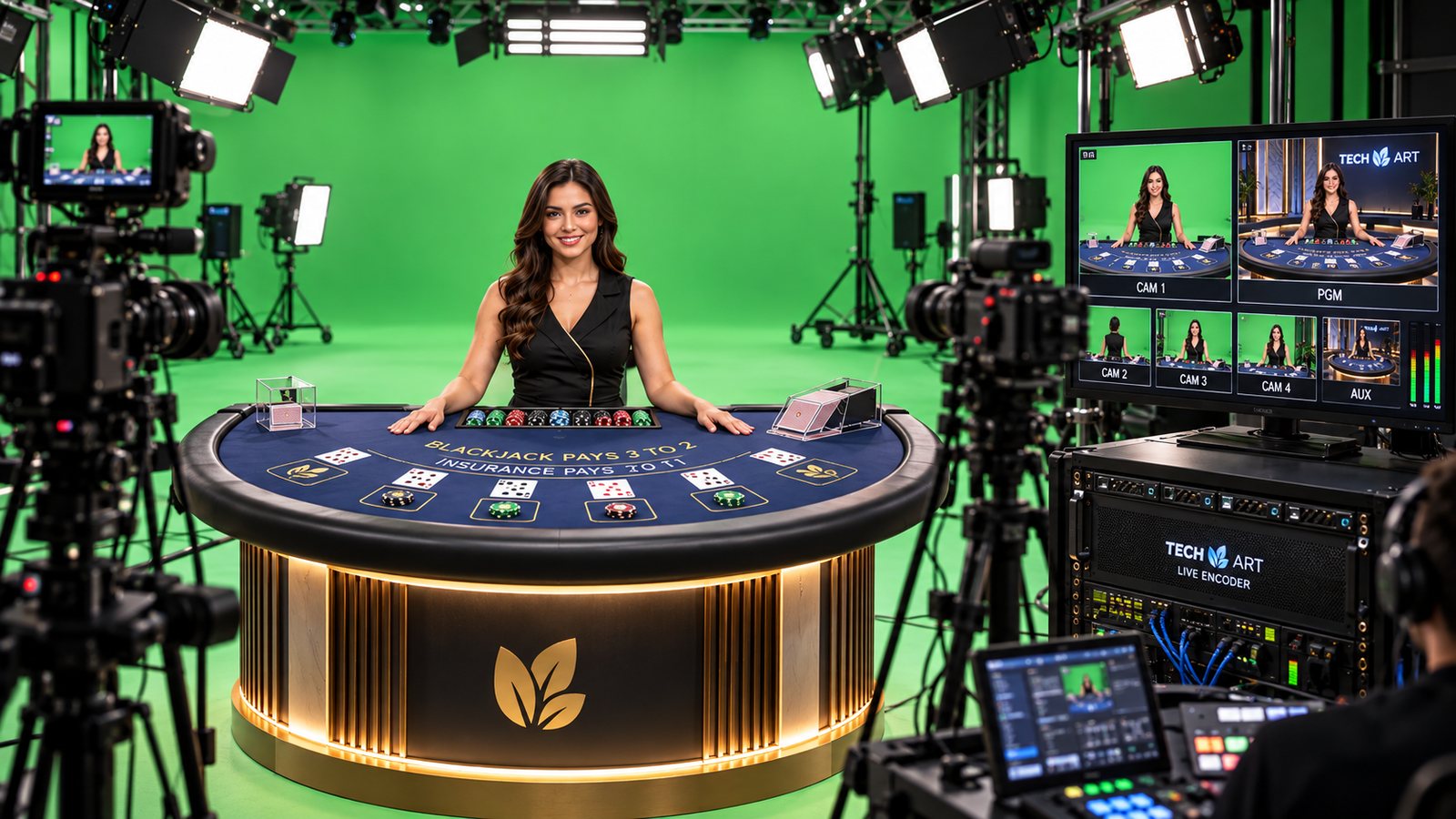 Studio Live Casino pe chroma (green screen) cu Tech Art Live Encoder în rack